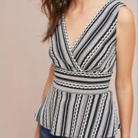 Anthropologie Vanessa Virginia Black White Upton Peplum Top - Picture 1 of 8